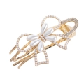 Eleganter goldener Haarklammer mit weißen Perlen und funkelnden Kristall-Strasssteinen - Perlen-Strass-Schleife