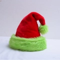 Plush Christmas hat in vibrant red with lime green trim and pompom decoration - Fluorescent Green Haipai Fur Trim Kids / 38*28 / Red Hat with Fluorescent Green Trim