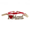 Bracelet ajustable en corde rouge avec perles dorées et breloque cœur MAMA en zircon - I ❤️ Mami Perles en Cuivre Corde Rouge