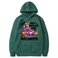 Dark green Halloween hoodie with skeleton and pumpkin print in a comfortable fit - Dark Green