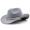 Classic grey felt fedora hat with star-studded decorative band and curved brim - M (56-58cm) Adjustable / Light Gray