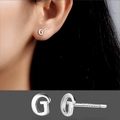 Minimalist S999 sterling silver stud earrings with a polished letter G design for women - Letter G/Pair