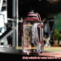 Pink gradient fitness water bottle with straw, time markers and portable handle - 2200ml / Pink