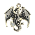 Enamel black and gold dragon charm pendant with intricate metallic wing details - Winged Dragon