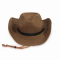 Brown woven western cowboy straw hat with wide brim and adjustable chin strap for outdoors - 58cm (One Size) / Dark Coffee