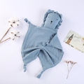Close-up of a blue cotton gauze lion security blanket with soft knotted corners - Light Blue