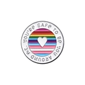 Rainbow enamel pin with heart and You're Safe To Be You text on white background - QHXZ656-Round Heart Slogan