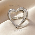 Detailed size guide of silver heart ring with melting effect and 1.8cm inner diameter - Melting Heart Open Ring
