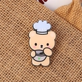Cute cartoon bear enamel pin with chef hat and pot for bags and accessories - Baker Bear