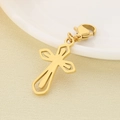 Detailed view of hollow gold cross pendant with lobster clasp and shiny metallic finish - 23x15mm Gold Glossy Hollow Cross (KLJ6984-Z)