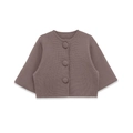 Elegante cárdigan de punto malva con cuello redondo y botones forrados de tela - S / Camel