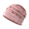 Detailed view of pink chenille beanie with silver beads in a meteor pattern - Adjustable / Pink With Steel Beads