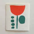 Absorbent wood pulp cotton kitchen sponge with red and green Nordic floral pattern - Tulip