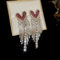 Orecchini vintage a cuore con strass rossi e lunghe frange brillanti scintillanti - Stile 2 Perno in argento-Oro-Rosso