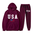 Survêtement bordeaux pour homme avec sweat à capuche drapeau USA et jogging assorti - Bordeaux