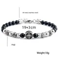 6mm vintage stainless steel cross bracelet with matte black beads and map stone - Map Frosted Cross