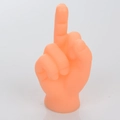 Detailed close-up of an orange plastic finger glove cat toy showing pointing gesture detail - Large Middle Finger