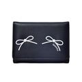 Short black leather purse with white bow prints, pearls and beautiful text detail - Black