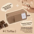Toffee brown PU leather prism pencil case with large capacity and durable zipper - Dark Brown