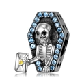 Punk 925 sterling silver skull and coffin bead charm with blue zircon and envelope - PC1398(Skull Coffin Envelope)