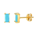 S925 silver stud earrings in gold finish featuring rectangular light blue zircon gems - Gold + Blue Turquoise