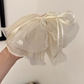 French style beige lace chiffon bow hair claw clip with long flowing ribbons for women - Ponytail Claw Clip / Beige Four-Leaf Clover