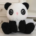 Cute sitting panda plush toy in soft black and white curly fleece with pink embroidery - Black & White Panda