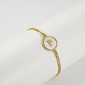 Bracelet Figaro en acier doré 18K avec pendentif en nacre et lettre P majuscule - Lettre P - Nacre Blanche