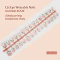 Pink cat eye press-on nails with green 3D beads and high-gloss translucent finish - Pink Crystal Cat Eye 3D Green Bead Style (MD194-T)