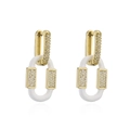 Orecchini moderni placcati oro 18K con smalto bianco e pavé di zirconi scintillanti - Bianco