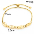 Gold stainless steel box chain bracelet with oval hollow links and adjustable slide clasp - Geometric Hollow Gold (KB170797-Z)