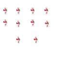 Detail of ten red and white enamel Christmas candy cane charms with green bows - Red White Striped Bow Cane Style (6#)