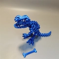 Metallic blue 3D printed T-Rex skeleton dinosaur model with articulated joints and bone - Blue