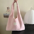 Sac fourre-tout en tissu à carreaux rose et blanc avec un design doux et chic - Rose à Carreaux