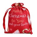 Red Christmas drawstring canvas gift bag with festive Merry Christmas typography and patterns - 15*20cm / NOEL Holiday Alphabet Enamel