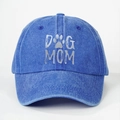 Detailed view of DOG MOM print and paw icon on washed denim baseball cap - One Size / Royal Blue