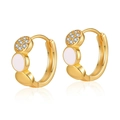 18K gold plated huggie earrings with white enamel and cubic zirconia in a vertical round design - White Triple Oval (KE00718-2)