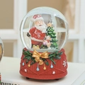 Christmas snow globe with Santa and tree on a red knit texture resin base music box - Bow Combination
