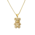 Golden teddy bear pendant necklace with sparkling pavé crystals and box chain for women - White