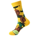 Chaussettes mi-hautes en coton jaune gingembre avec motifs kiwi et bords-côtes élastiques - Taille unique / Style Kiwi Gingembre (1060)