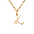 Polished gold initial K cursive pendant necklace with hollow heart detail for women - Letter K / Gold