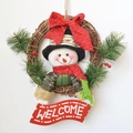 Christmas wreath featuring a plush snowman figure and a red Welcome sign on a vine base - Snowman Small / Diameter 23cm