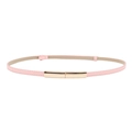 Elegant thin pink patent leather belt with a minimalist golden rectangular buckle for women - Pink