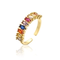 18K gold plated adjustable open ring featuring marquise-cut multi-color zircon stones - Marquise Rainbow Style (12430)