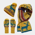 Detailed knit texture of ginger Christmas winter set featuring elk and geometric patterns - Mittens Style / Ginger Yellow