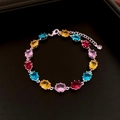 Detail of French style bracelet with colorful oval zircons and silver claw setting - Silver-Multicolor (Multi-Gemstone)