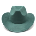 Detail view of dark green faux suede cowboy hat with reinforced stitching on brim - M (56-59cm) / Malachite green