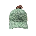 Legergroene honkbalpet met luipaardprint en ademend mesh voor een hoge paardenstaart - Eén maat / Groen Luipaard