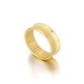 18K vergoldeter Edelstahlring mit vertikalen Streifen und Perlenrand auf weißem Grund - US 7 / Gold-Stil (KR100769-KFC)