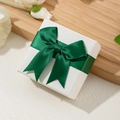 Elegant white square jewelry gift box with a deep green satin bow for rings and necklaces - 7*7*3.5cm / Green Bow